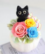 黒猫アレンジ（ピンク&水色&イエロー）