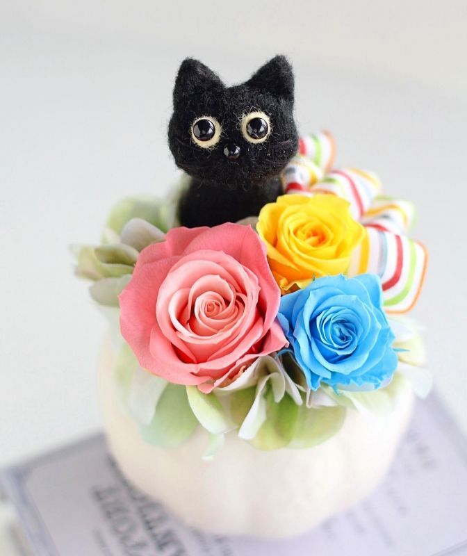 画像1: 黒猫アレンジ（ピンク&水色&イエロー）